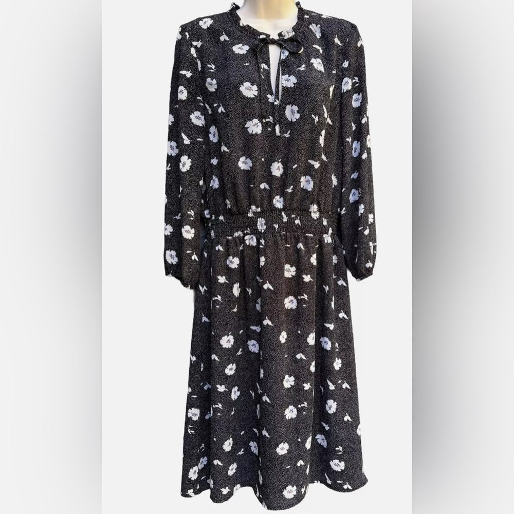 J Crew Tie Neck Black Floral Dress